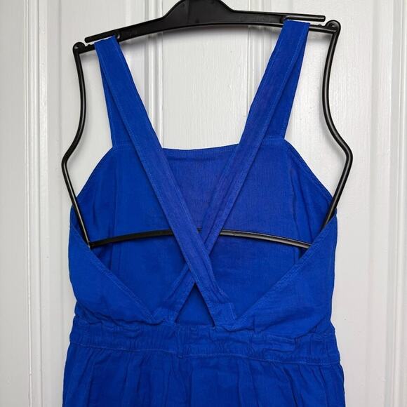 Zara Romper Womens Small Blue Linen Sleeveless Preppy Summer Pockets Vacation - Picture 5 of 8